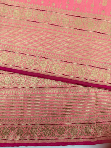 Banarasi Katan Pure Silk Saree | Bright Salmon Pink | Gold Zari | Handwoven | Silk Mark Certified | Ships from California